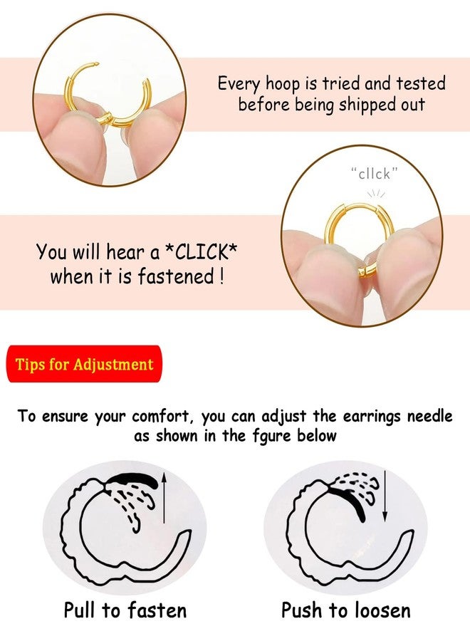 AMASIS Small Gold Hoop Earrings for Women Men,14K Gold Plated in 316L Surgical Steel Hinge Huggie Hoop Earrings fit Cartilage Helix Tragus Sung Earlobe Lightweight Hypoallergenic Earrings (1 Pair-6mm) - Image 5